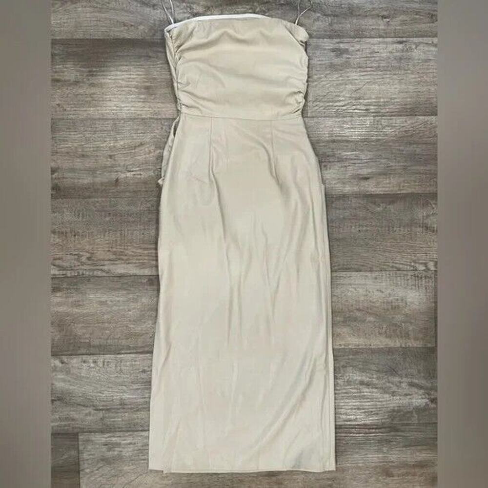 ZARA Blogger Fave Strapless Faux Leather Midi Dress NWT Beige - Picture 16 of 16